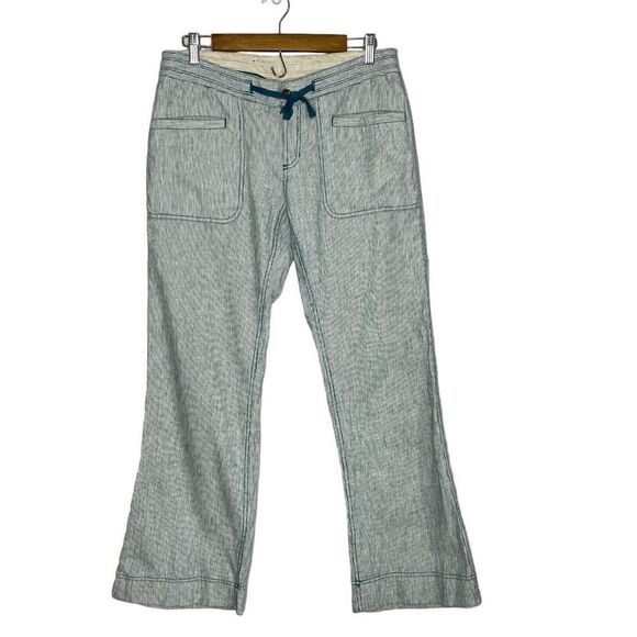 The North Face Larison Linen Flare Leg NWT Green Striped Pants Size 8 Short - Picture 1 of 9